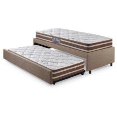 Imagem de Bicama Box Solteiro Linho Marrom 88x188 com Colchão Ortoline New Dupla