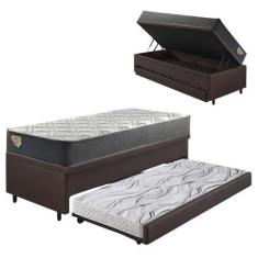 Imagem de Bicama Box Baú Viúva 120x203 material sintético Linho Marrom com Colch