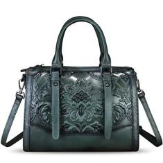 Imagem de Bolsas e bolsas de couro genuíno para mulheres vintage em relevo bolsas de couro com alça transversal, Cinza