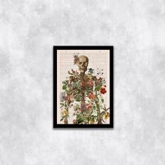 Imagem de Quadro Decorativo Esqueleto Com Flores 45x34cm
