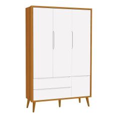 Imagem de Guarda Roupa Infantil 3 Portas Theo Retrô Branco/Savana Com Pés Amadeirado - Reller Móveis
