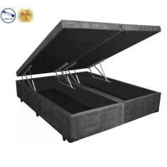 Imagem de Cama premium Baú Casal Bipartido AColchões Suede Cinza 41x138x188