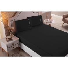 Imagem de Jogo de Cama Lençol Casal Super King 3 Peças Preto Liso 100% algodão