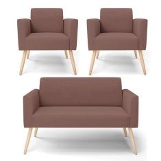 Imagem de Sof  Namoradeira Com 2 Poltronas P s Palito Natural Marisa Ve