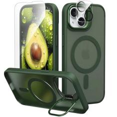 Imagem de IDweel Capa para iPhone 15 com protetor de tela e protetor de lente de câmera, compatível com MagSafe, suporte embutido para câmera, traseira rígida magnética, borda macia, capa flexível