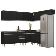 Imagem de Armário de Cozinha Modulado de Canto 7 Peças CP24 com Pia Inox Preto -