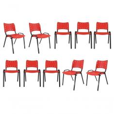 Imagem de Kit 10 Cadeiras Iso Para Escola Escritório Comércio Vermelha Base Preta