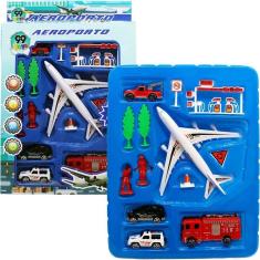 Imagem de Kit Brinquedo Aeroporto Com 13pçs Helicóptero Avião Carrinho
