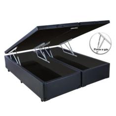 Imagem de Cama Box Com Baú Bipartido Queen size Sintético Preto - Real Comfort e