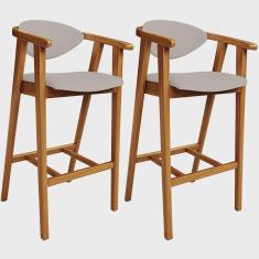 Imagem de Kit 02 Banquetas Alta Para Cozinha Bancada Bar Sala de Jantar Fixa Cecília L02 Linho Bege - Lyam