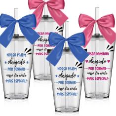 Imagem de Kit 4 Copos Convite Personalizados Agradecimento p/ Pajem e Daminha