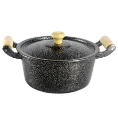 Imagem de Caçarola Panela Reta Craqueada De Alumínio Alça Madeira 26Cm