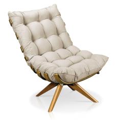 Imagem de Poltrona Giratória Costela Suede Base Madeira Bege