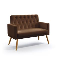 Imagem de Poltrona Namoradeira Decorativa Vega Com Rodapé E Botões Capitonê Couro Artificial Marrom Aradecor