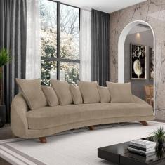 Imagem de Sofá Living 3 Lugares 265cm Pés Madeira Morales com Almofadas Bouclê Bege Escuro G52 - Gran Belo