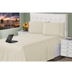 Imagem de Lençol Queen 3 Peças Bege 400 Fios Toque Macio Ponto Palito Casa Dona