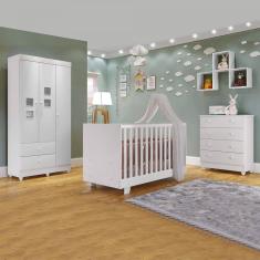 Imagem de Quarto de Bebê Completo com Guarda Roupa 3 Portas, Cômoda e Berço Mini Cama Life