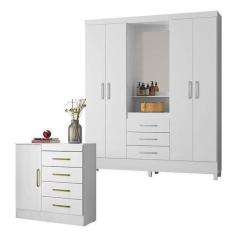 Imagem de Cômoda Montevidéu E Guarda Roupa Casal Capelinha Pérsia Branco Flex -