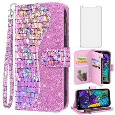 Imagem de Asuwish Capa de telefone para LG Aristo 4/Astro 4+ Plus/Tribute Royal X320/Escape Plus/Journey LTE L322DL/K30 2019/Arena 2/X2/Prime 2 Capa carteira com glitter flip zíper porta-cartão celular K 30