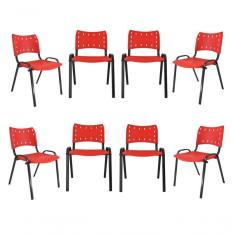 Imagem de Kit 8 Cadeiras Iso Para Escola Escritório Comércio Vermelha Base Preta