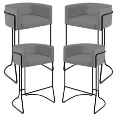 Imagem de Kit 04 Banquetas Fixa Preto Veludo Cinza C-317