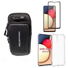 Imagem de Capinha Capa Antiqueda E Capa De Braço Porta Celular + Película 3D 9D Cobre Tudo Compatível Samsung Galaxy A02s