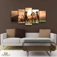 Imagem de Quadro Decorativo Quatro Cavalos  Hd 129x61 Quarto Sala