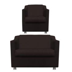 Imagem de Namoradeira + Polt. Bia P/ Sala de Estar Consultório Clinica Hospital Recepção Suede Marrom -Decor Elity