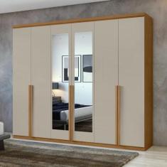 Imagem de Guarda-roupa 6 Portas 4 Gavetas 100% Mdf Alonzo com espelho Amêndoa Clean/off White