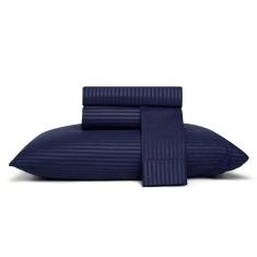 Imagem de Jogo de Cama King Andreza Stripe Navy 4 pçs (2 Lençois e 2 Fronha)