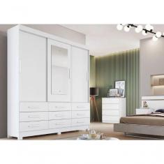 Imagem de Guarda Roupa Buriti 3 Portas 9 Gavetas Com Espelho Branco - Novo Horizonte