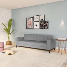 Imagem de Sofá 3 Lugares Lábrea Base De Madeira Linho Cotton Cinza 210 Cm - Mobl