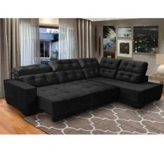 Imagem de Sofá Canto 285 X 205 Cm Chaise D Sttilo Retrátil Mola D26 Suede Preto