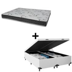 Imagem de Cama Baú Queen 158 Tecido Sintético Branco Com Colchão Miller Bello Bo