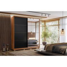 Imagem de Guarda Roupa Solteiro 2 Portas de Correr 3 Gavetas c/ Espelho e Pés Belga Flex Amêndola/Amêndola ou Grafito - Demóbile