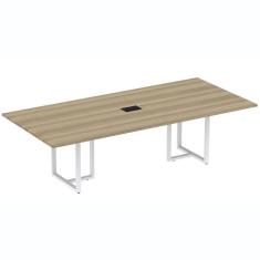 Imagem de Mesa De Reunião Com Caixa De Tomada 260 X 120 Cm Pé Tubular Pe25 Mdp Noce Naturalle Branco