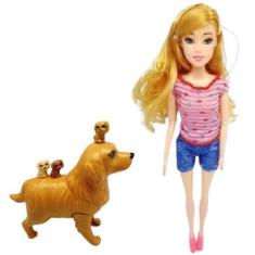 Imagem de Encantadora Menininha De Pelúcia Com Cachorrinho Para Criança Presente