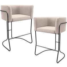 Imagem de Kit 02 Banquetas Baixa Base de Aço Preto Betina D02 Suede Bege C-309 -