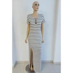 Imagem de Vestido Longo Lado Avesso Listrado Off-White