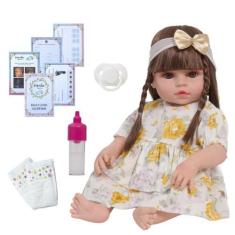 Imagem de Boneca Reborn Menina Princesa Cabelo Castanho Fofinha - Cegonha Reborn