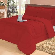 Imagem de Jogo de Cama Casal Com Edredom Lençol Fronha Função Cobre Leito e Cobertor (Vermelho)