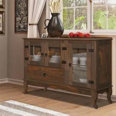 Imagem de Balcão Para Cozinha 3 Portas Em Vidro Madeira Maciça Imbuia Kefi Shop