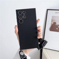 Imagem de Capa de silicone líquido com alça de colar crossbody para Samsung S23 S22 Ultra S21 Plus S20FE A52 A72 A22 A32 Candy Color Cover, preta, para S21