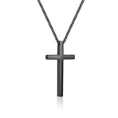 Imagem de Colar de cruz para homens, joias de corrente de aço inoxidável, enfeites de Natal, batismo cristão, para meninos, Chain:20 inches Cross Pendant 1.9" *1.1", Aço inoxidável, Sem