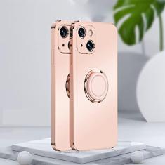 Imagem de Capa macia fosca quadrada fosca de luxo para iphone 14 13 12 11 pro xs max mini se x xr 7 8 plus suporte de anel de metal tampa traseira, rosa, para iphone 7 8