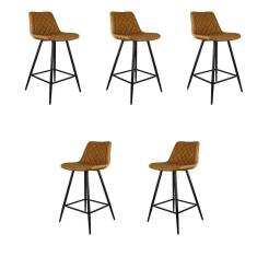 Imagem de Kit 5 Banquetas Decorativas Magé Pu Matelassê C/apoio Para Os Pés Base Em Aço Marrom G56 - Gran Belo