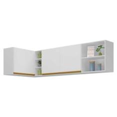 Imagem de Kit Armário de Cozinha Aéreo Canto 90cm e Aéreo 150cm Veneza Multimóveis Mp2149 Branco/dourado