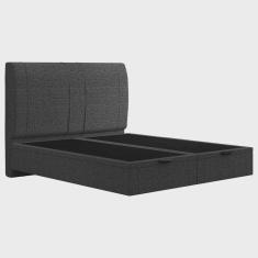 Imagem de Cama Queen Flutuante Baú Cabeceira 160cm Fly S05 Linho Preto - Mpozenato