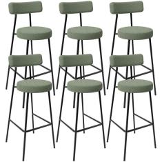 Imagem de Kit 06 Banquetas Alta Bar Cozinha Sala De Jantar Estrutura Em Aço Milão L02 Bouclê Oliva