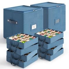 Imagem de Hearth & Harbor Caixa de armazenamento de enfeites de Natal com 4 divisórias internas de bandeja – Recipiente de armazenamento de ornamentos não tecido para 64 enfeites ou decorações de férias